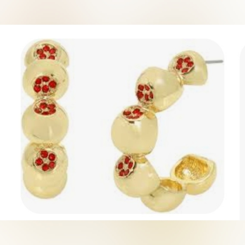 Steve Madden gold tone ruby red sapphire gemstone bubble half moon earrings new